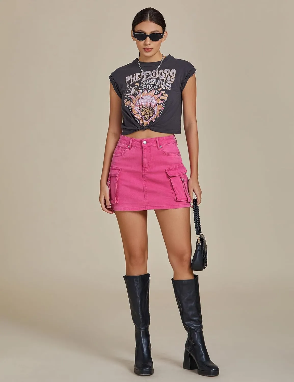 luvamia Jean Skirts for Women Denim Stretchy Cargo High Waisted Trendy Y2K Mini Skirt with Utility Pockets