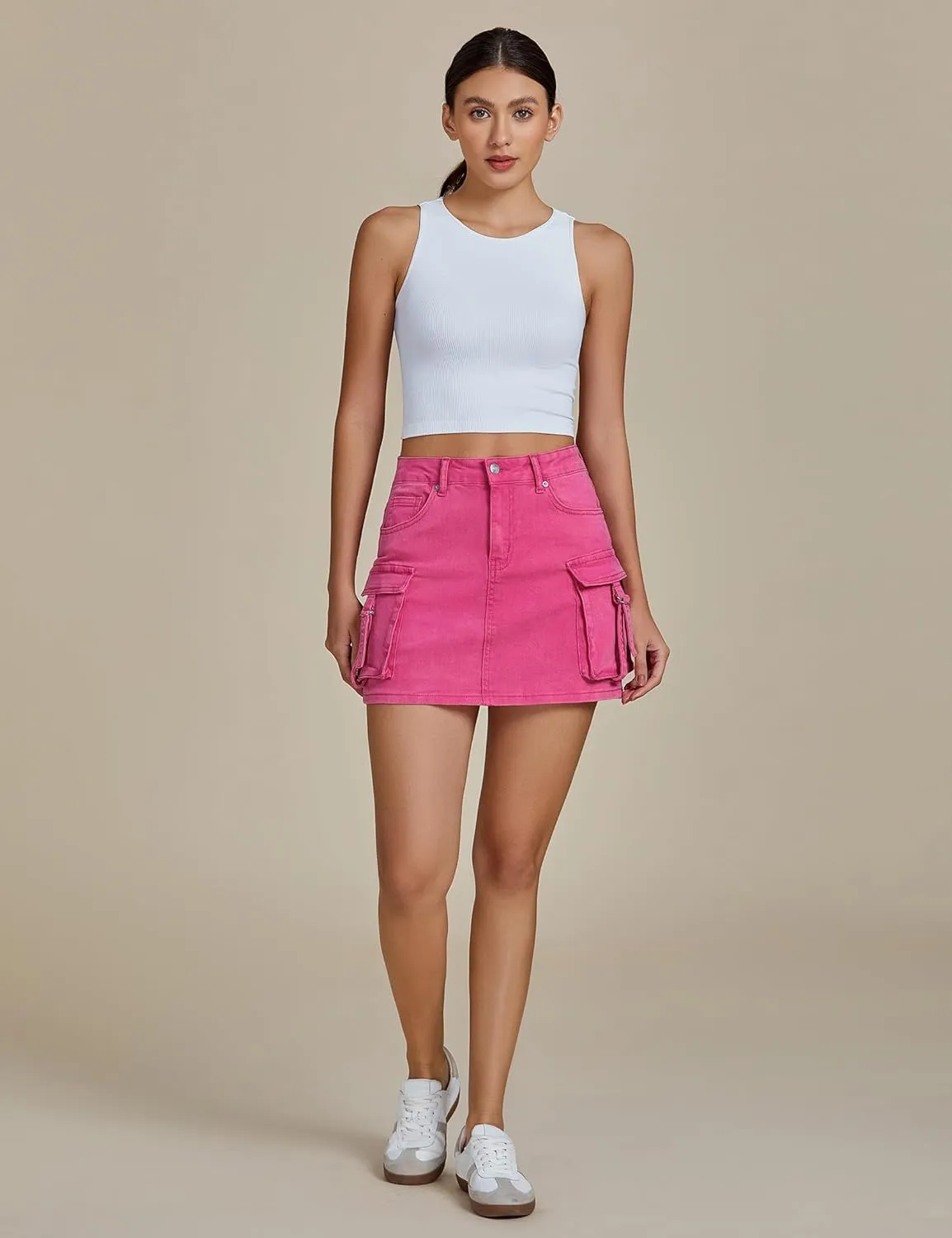 luvamia Jean Skirts for Women Denim Stretchy Cargo High Waisted Trendy Y2K Mini Skirt with Utility Pockets