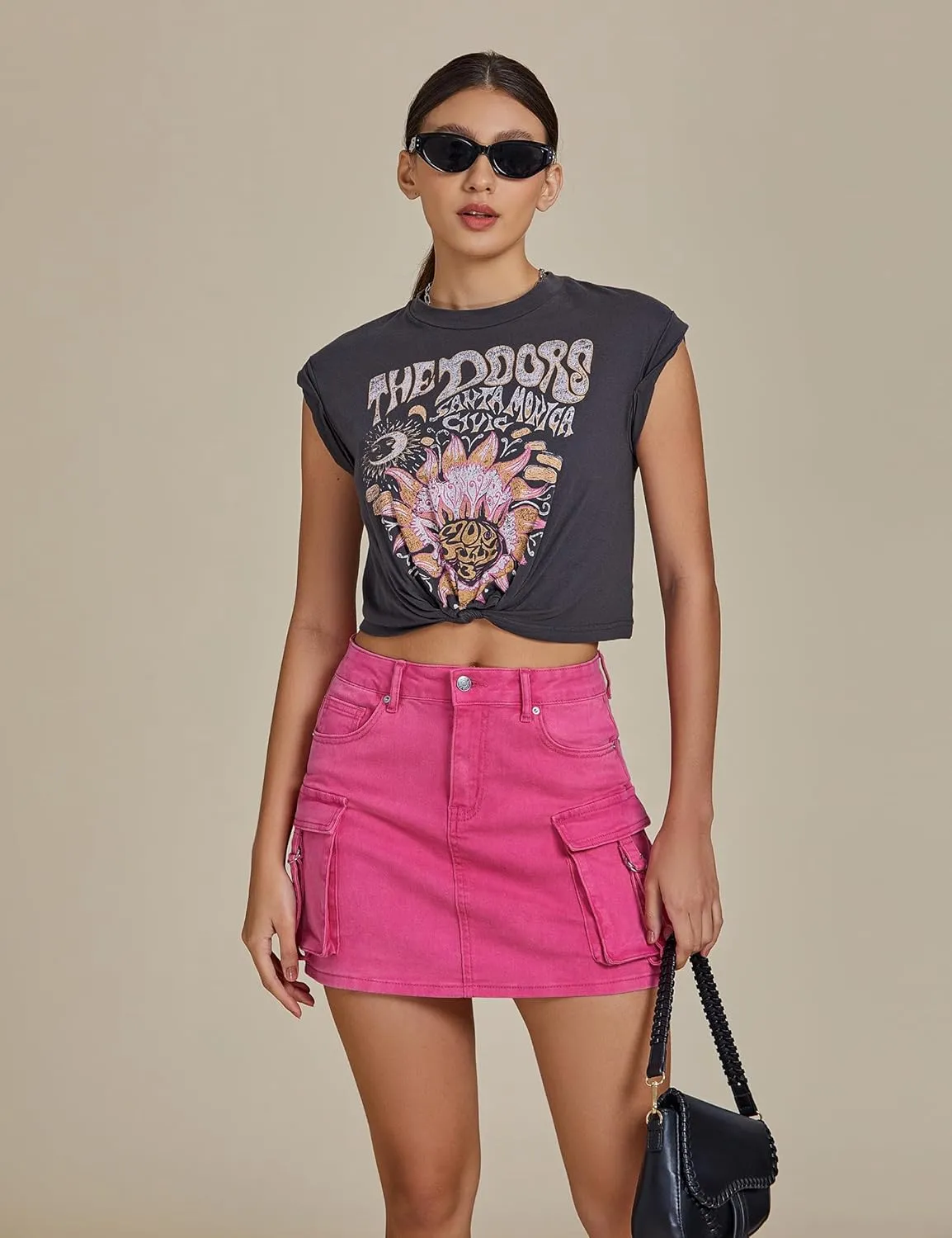 luvamia Jean Skirts for Women Denim Stretchy Cargo High Waisted Trendy Y2K Mini Skirt with Utility Pockets