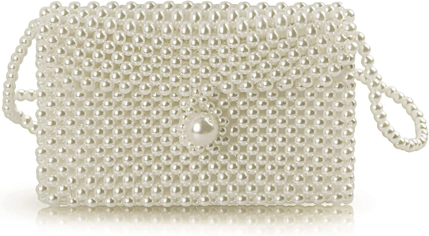 Luxury White Pearl Purses Shoulder Bag for Women Pearl Bag Crossbody Beaded Clutch Evening Bag (White Set1)