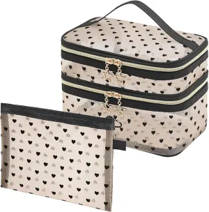 LYDZTION 2PCS Mesh Makeup Bag for Women,Double Layer Portable Large Capacity Clear Makeup bag, Love Mesh Travel Bag Toiletry Storage Bag for Women