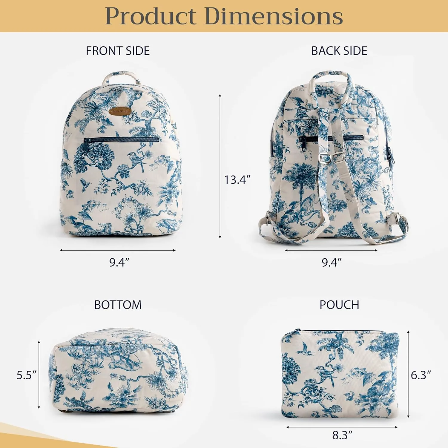 Maison d' Hermine Backpack for Women Men Cotton Shoulder Multipurpose Rucksack with Small Pouch Lightweight Multi Pocket Bag for Travel Work Beach Daypack Perfect for Gift (Bonobo - Blue)