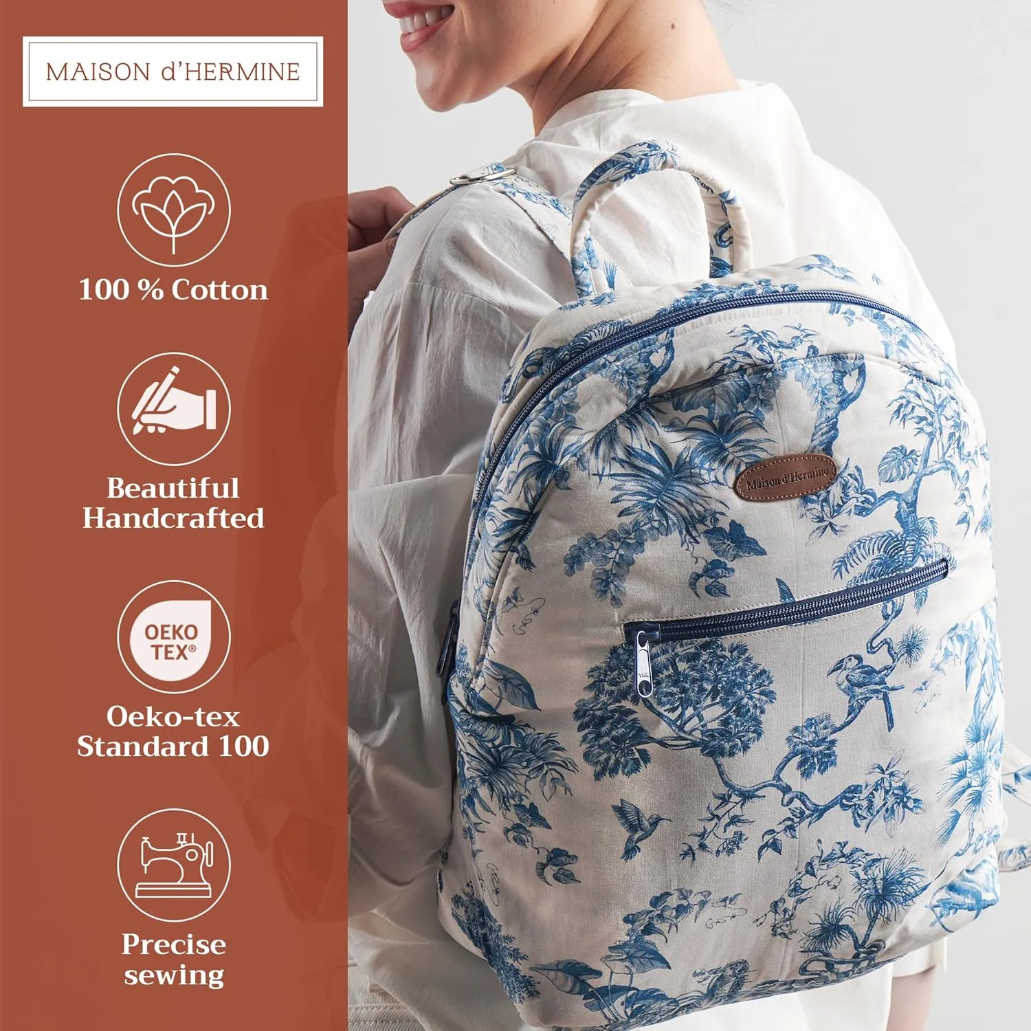 Maison d' Hermine Backpack for Women Men Cotton Shoulder Multipurpose Rucksack with Small Pouch Lightweight Multi Pocket Bag for Travel Work Beach Daypack Perfect for Gift (Bonobo - Blue)