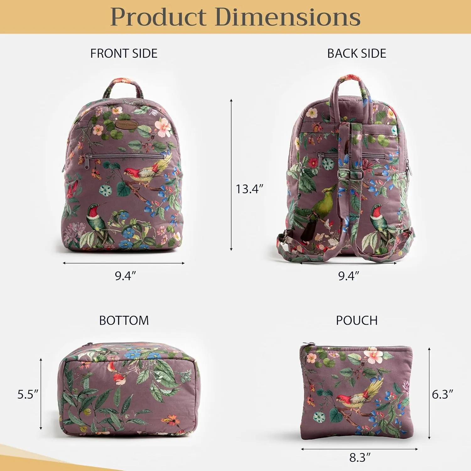 Maison d' Hermine Backpack for Women Men Cotton Shoulder Multipurpose Rucksack with Small Pouch Lightweight Multi Pocket Bag for Travel Work Beach Daypack Perfect for Gift (Eden - Violet)