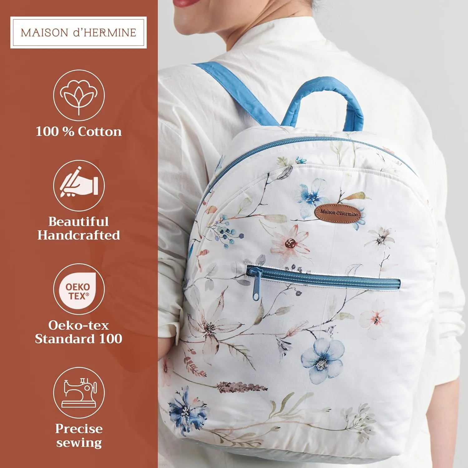 Maison d' Hermine Backpack for Women Men Cotton Shoulder Multipurpose Rucksack with Small Pouch Lightweight Multi Pocket Bag for Travel Work Beach Daypack Perfect for Gift (Ice Florals)