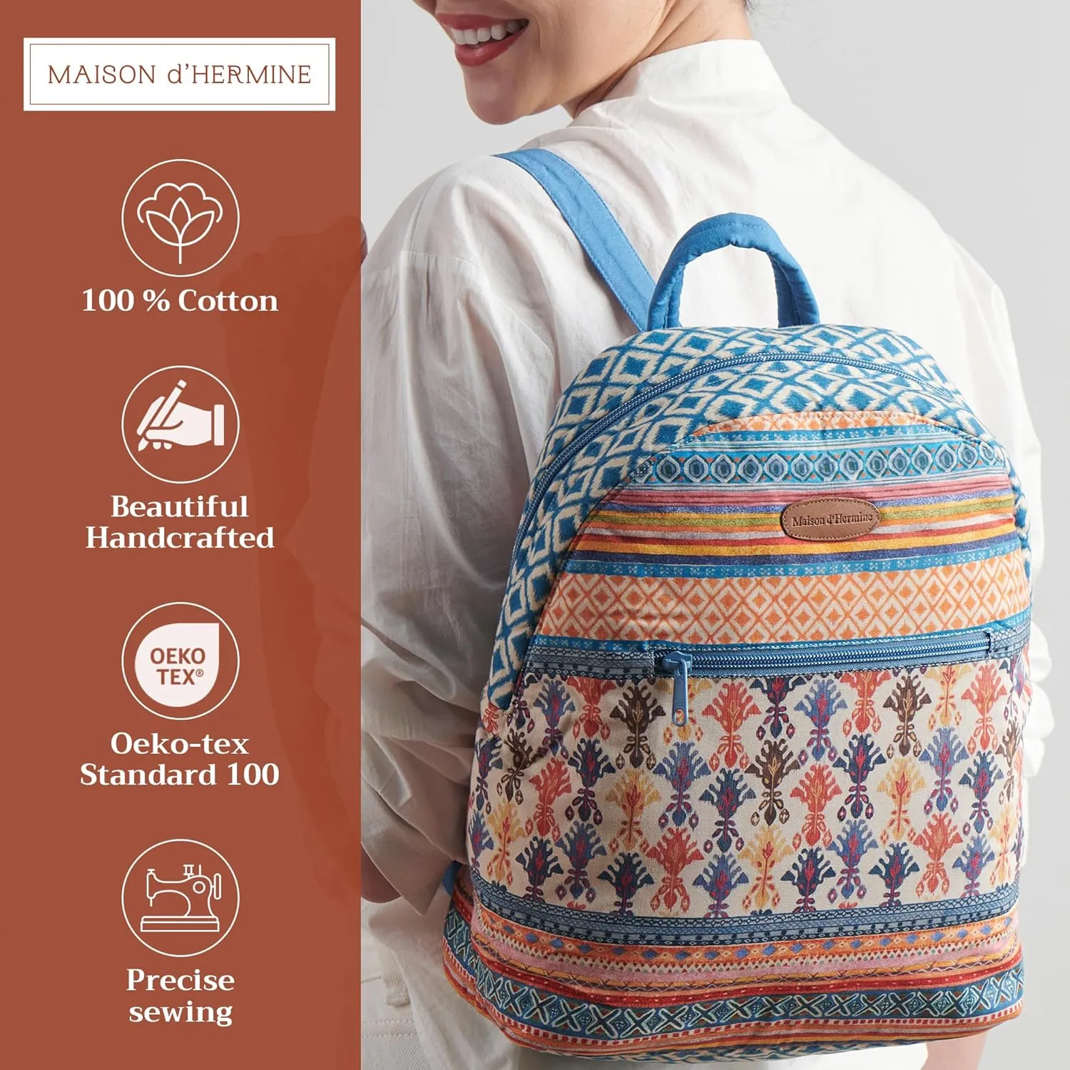 Maison d' Hermine Backpack for Women Men Cotton Shoulder Multipurpose Rucksack with Small Pouch Lightweight Multi Pocket Bag for Travel Work Beach Daypack Perfect for Gift (Ikat - Ikatan)