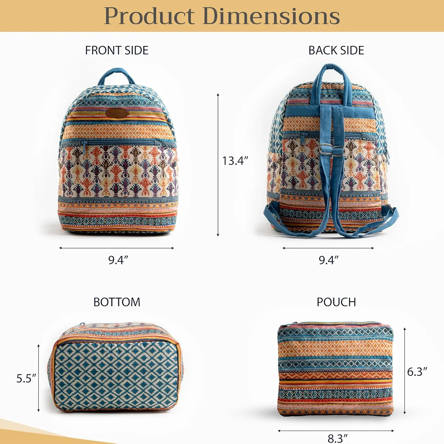 Maison d' Hermine Backpack for Women Men Cotton Shoulder Multipurpose Rucksack with Small Pouch Lightweight Multi Pocket Bag for Travel Work Beach Daypack Perfect for Gift (Ikat - Ikatan)