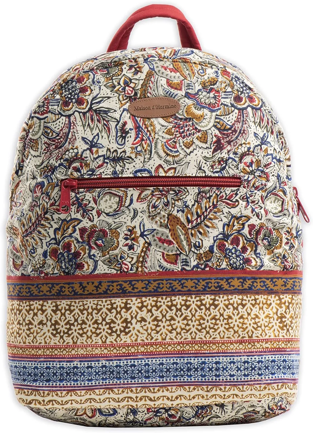 Maison d' Hermine Backpack for Women Men Cotton Shoulder Multipurpose Rucksack with Small Pouch Lightweight Multi Pocket Bag for Travel Work Beach Daypack Perfect for Gift (Jaipur)