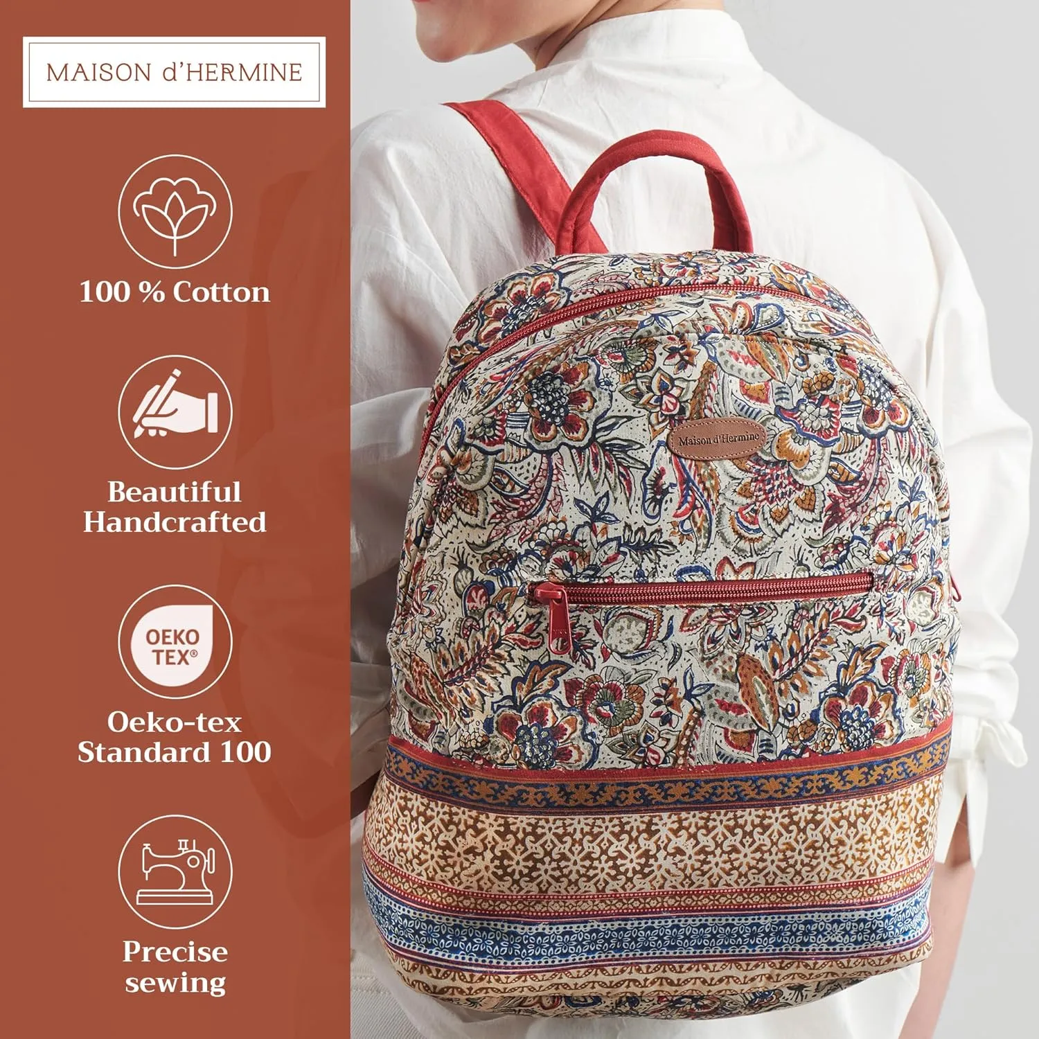 Maison d' Hermine Backpack for Women Men Cotton Shoulder Multipurpose Rucksack with Small Pouch Lightweight Multi Pocket Bag for Travel Work Beach Daypack Perfect for Gift (Jaipur)