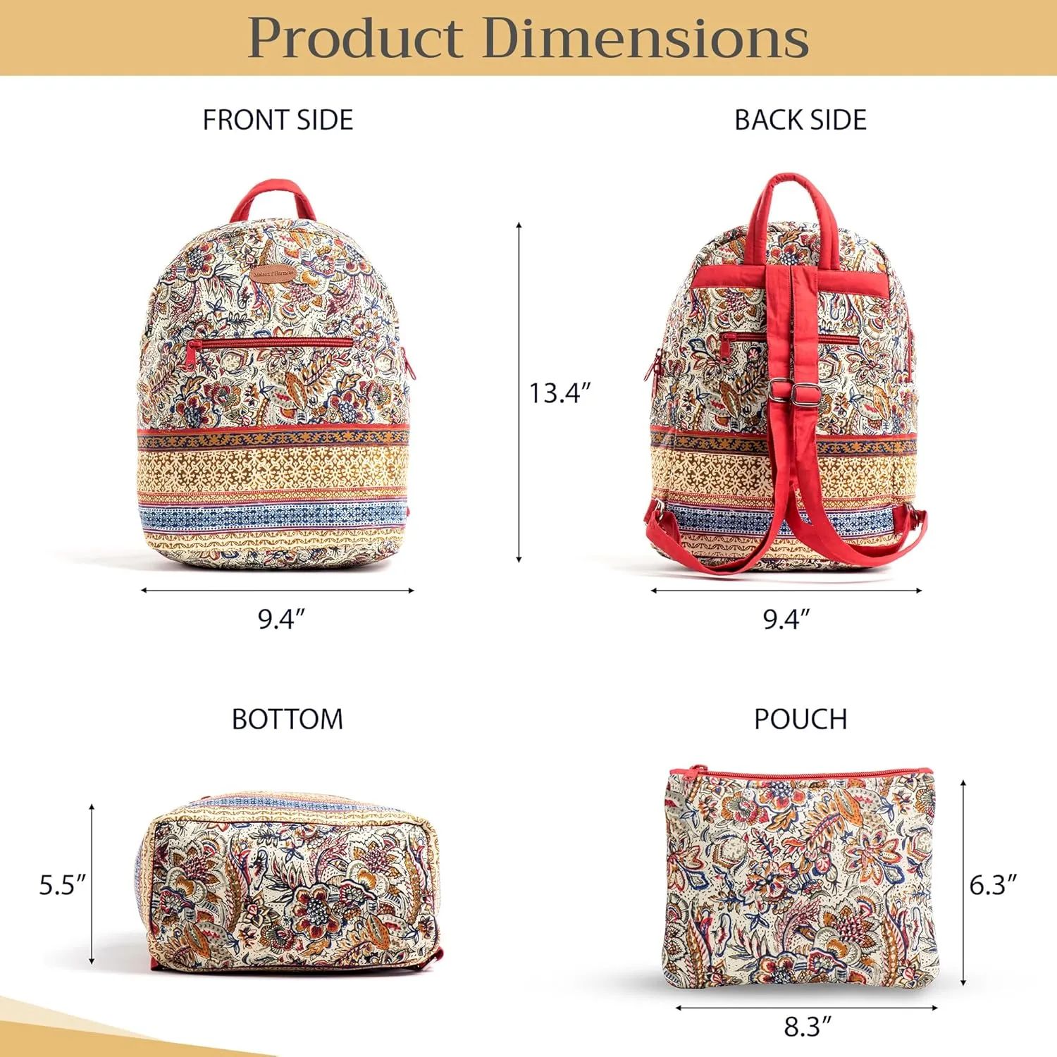 Maison d' Hermine Backpack for Women Men Cotton Shoulder Multipurpose Rucksack with Small Pouch Lightweight Multi Pocket Bag for Travel Work Beach Daypack Perfect for Gift (Jaipur)
