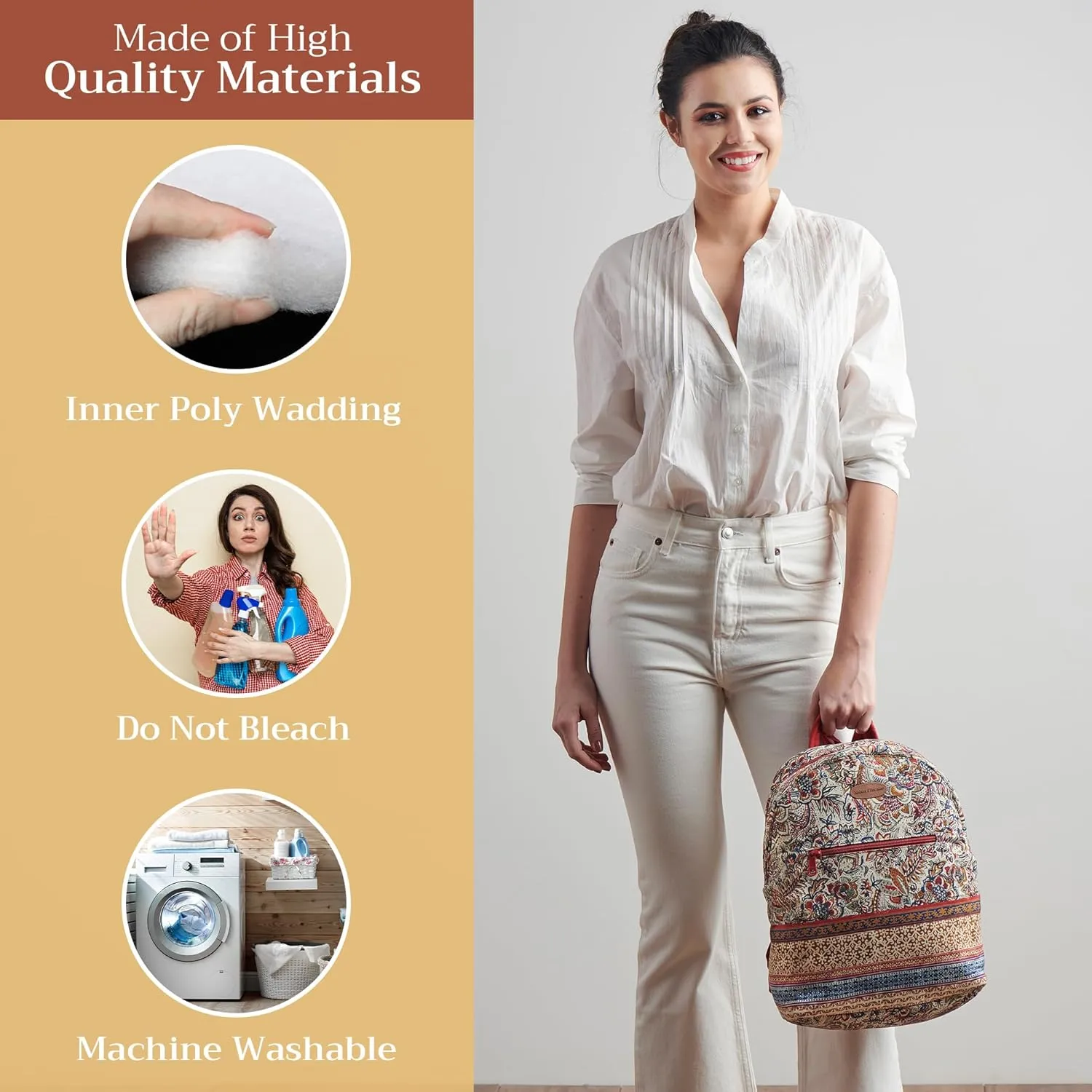 Maison d' Hermine Backpack for Women Men Cotton Shoulder Multipurpose Rucksack with Small Pouch Lightweight Multi Pocket Bag for Travel Work Beach Daypack Perfect for Gift (Jaipur)