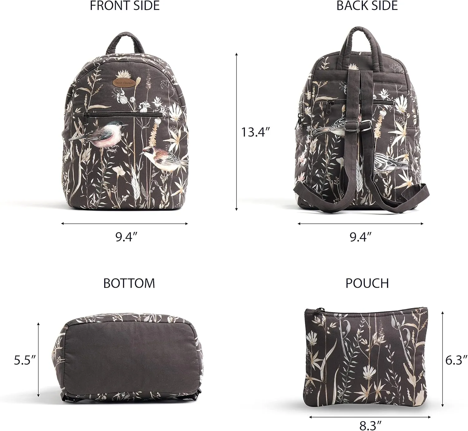 Maison d' Hermine Backpack for Women Men Cotton Shoulder Multipurpose Rucksack with Small Pouch Lightweight Multi Pocket Bag for Travel Work Beach Daypack Perfect for Gift (Meadow Florals)