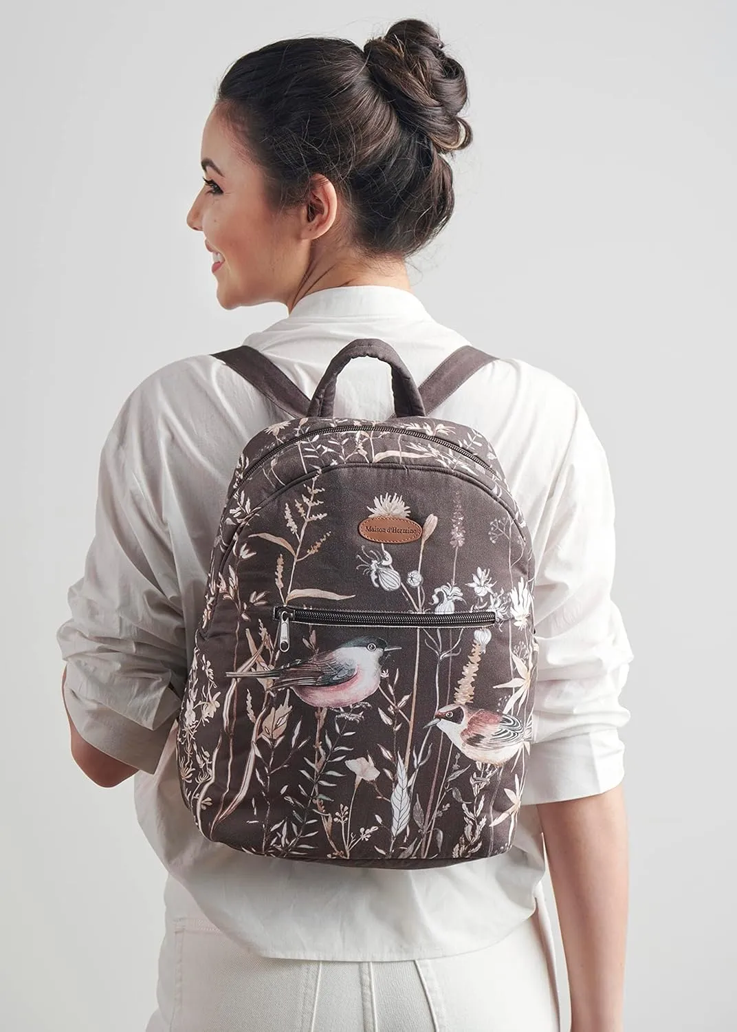 Maison d' Hermine Backpack for Women Men Cotton Shoulder Multipurpose Rucksack with Small Pouch Lightweight Multi Pocket Bag for Travel Work Beach Daypack Perfect for Gift (Meadow Florals)