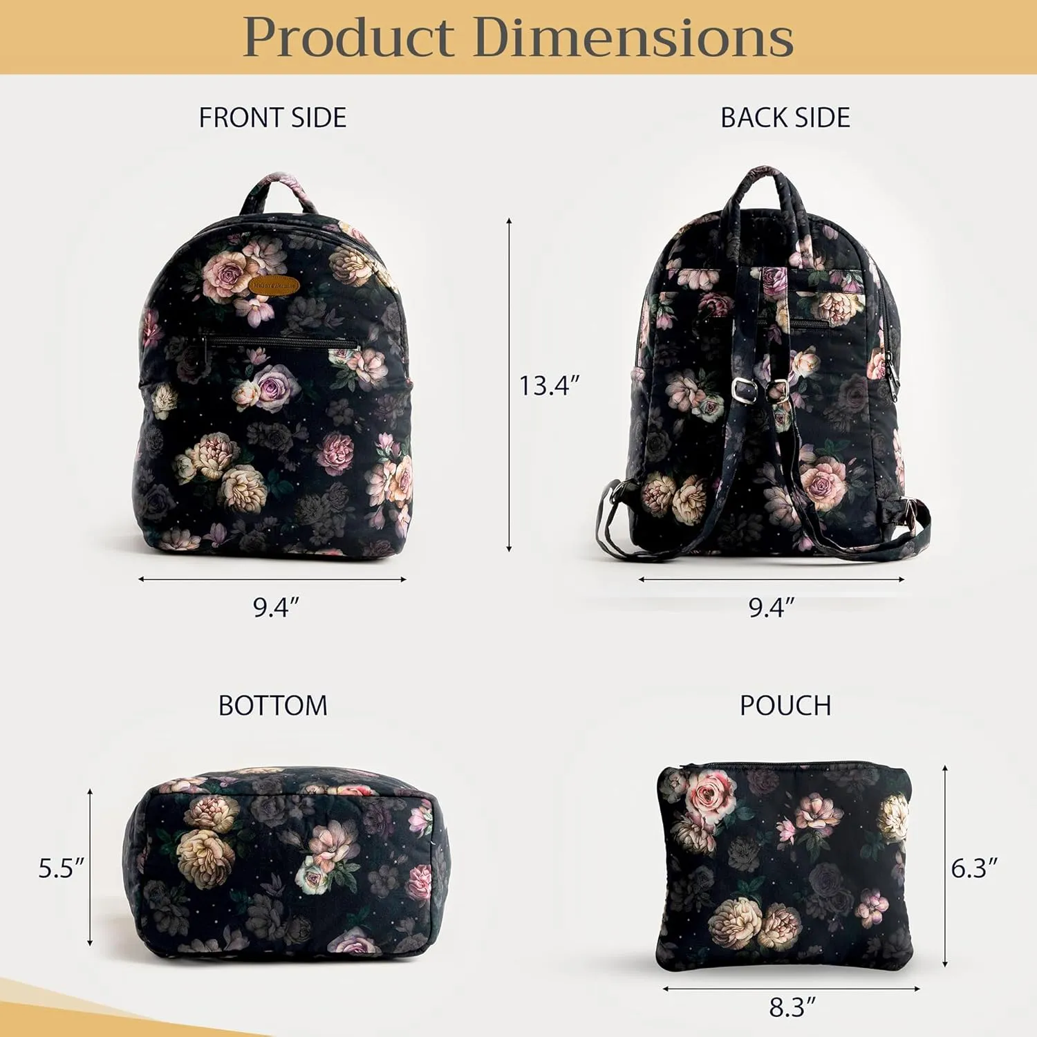 Maison d' Hermine Backpack for Women Men Cotton Shoulder Multipurpose Rucksack with Small Pouch Lightweight Multi Pocket Bag for Travel Work Beach Daypack Perfect for Gift (Moody Florals)