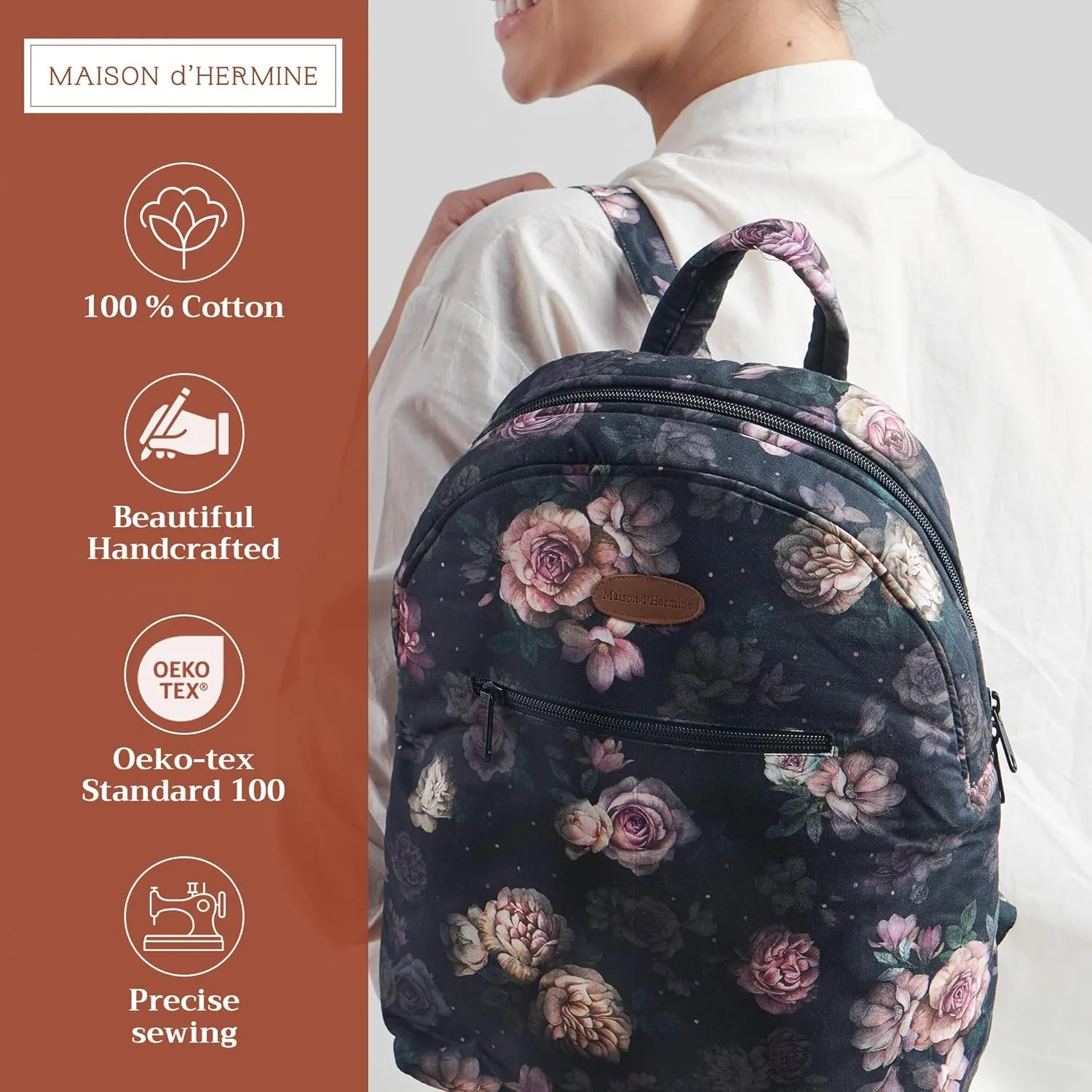 Maison d' Hermine Backpack for Women Men Cotton Shoulder Multipurpose Rucksack with Small Pouch Lightweight Multi Pocket Bag for Travel Work Beach Daypack Perfect for Gift (Moody Florals)