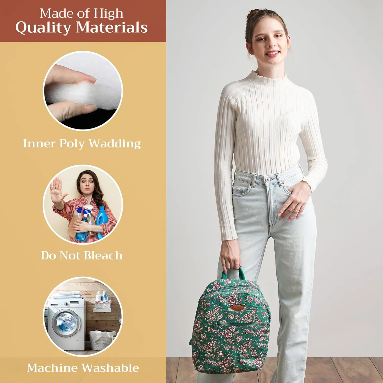 Maison d' Hermine Backpack for Women Men Cotton Shoulder Multipurpose Rucksack with Small Pouch Lightweight Multi Pocket Bag for Travel Work Beach Daypack Perfect for Gift (Surya - Green)