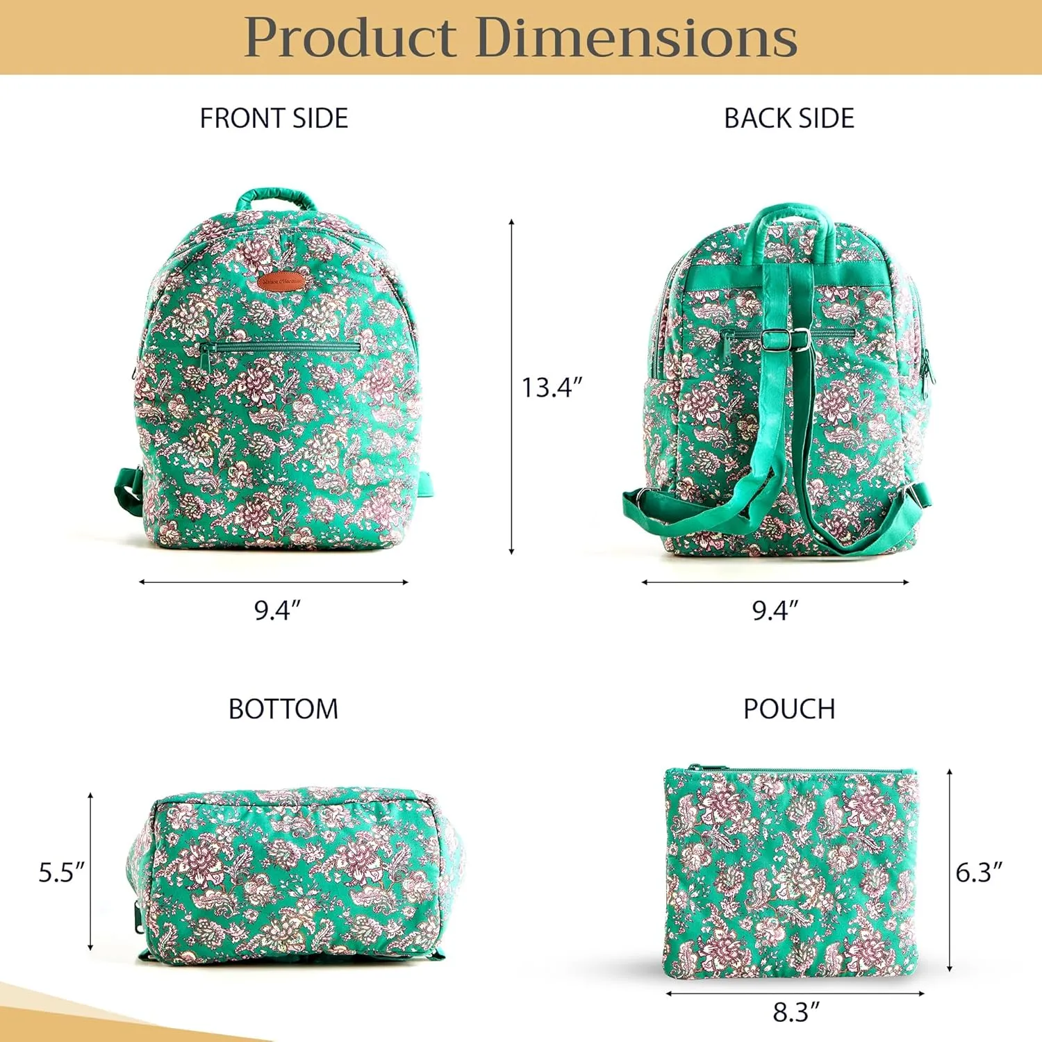 Maison d' Hermine Backpack for Women Men Cotton Shoulder Multipurpose Rucksack with Small Pouch Lightweight Multi Pocket Bag for Travel Work Beach Daypack Perfect for Gift (Surya - Green)