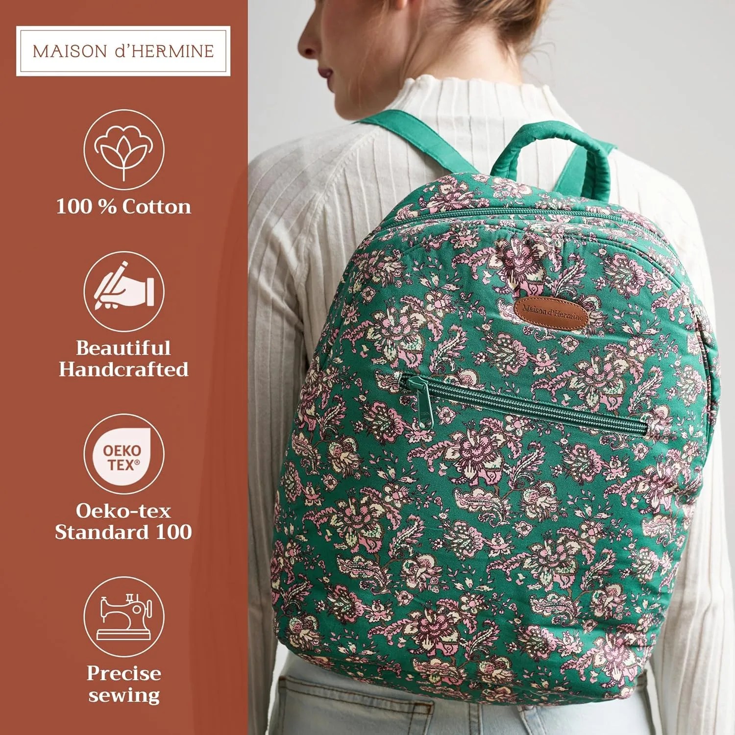 Maison d' Hermine Backpack for Women Men Cotton Shoulder Multipurpose Rucksack with Small Pouch Lightweight Multi Pocket Bag for Travel Work Beach Daypack Perfect for Gift (Surya - Green)