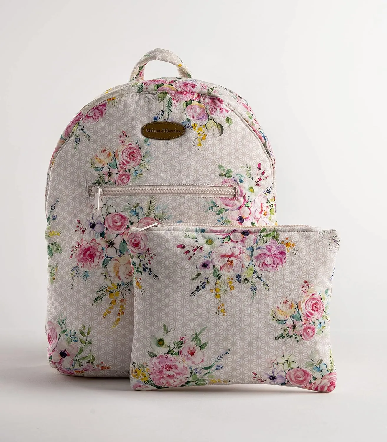 Maison d' Hermine Backpack for Women Men Cotton Shoulder Multipurpose Rucksack with Small Pouch Lightweight Multi Pocket Bag for Travel Work Beach Daypack Perfect for Gift (Sweet Rose Lavender - Lush)