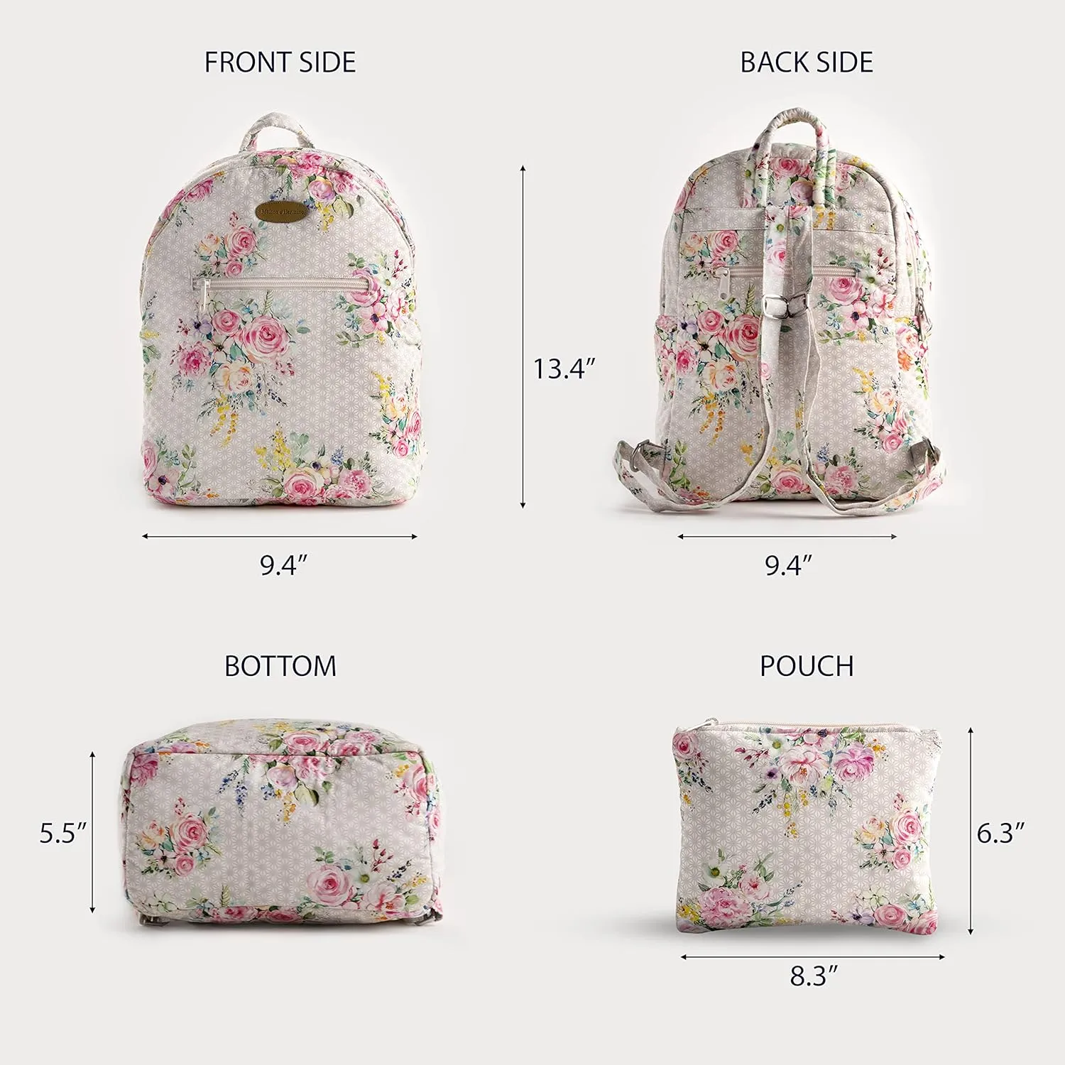 Maison d' Hermine Backpack for Women Men Cotton Shoulder Multipurpose Rucksack with Small Pouch Lightweight Multi Pocket Bag for Travel Work Beach Daypack Perfect for Gift (Sweet Rose Lavender - Lush)