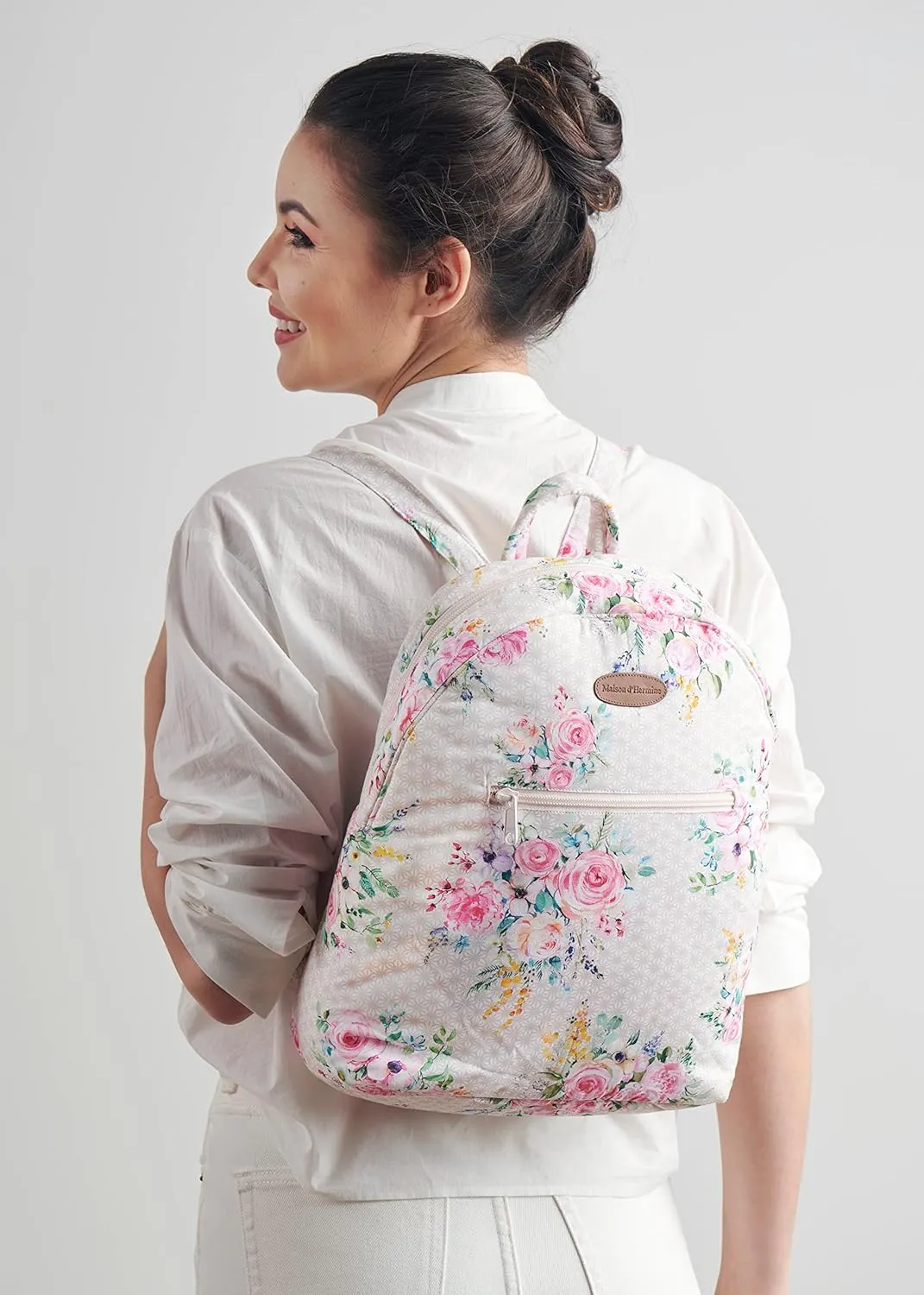 Maison d' Hermine Backpack for Women Men Cotton Shoulder Multipurpose Rucksack with Small Pouch Lightweight Multi Pocket Bag for Travel Work Beach Daypack Perfect for Gift (Sweet Rose Lavender - Lush)
