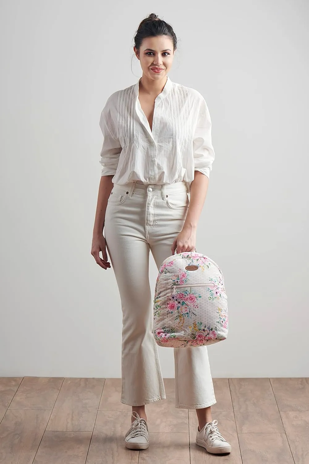 Maison d' Hermine Backpack for Women Men Cotton Shoulder Multipurpose Rucksack with Small Pouch Lightweight Multi Pocket Bag for Travel Work Beach Daypack Perfect for Gift (Sweet Rose Lavender - Lush)
