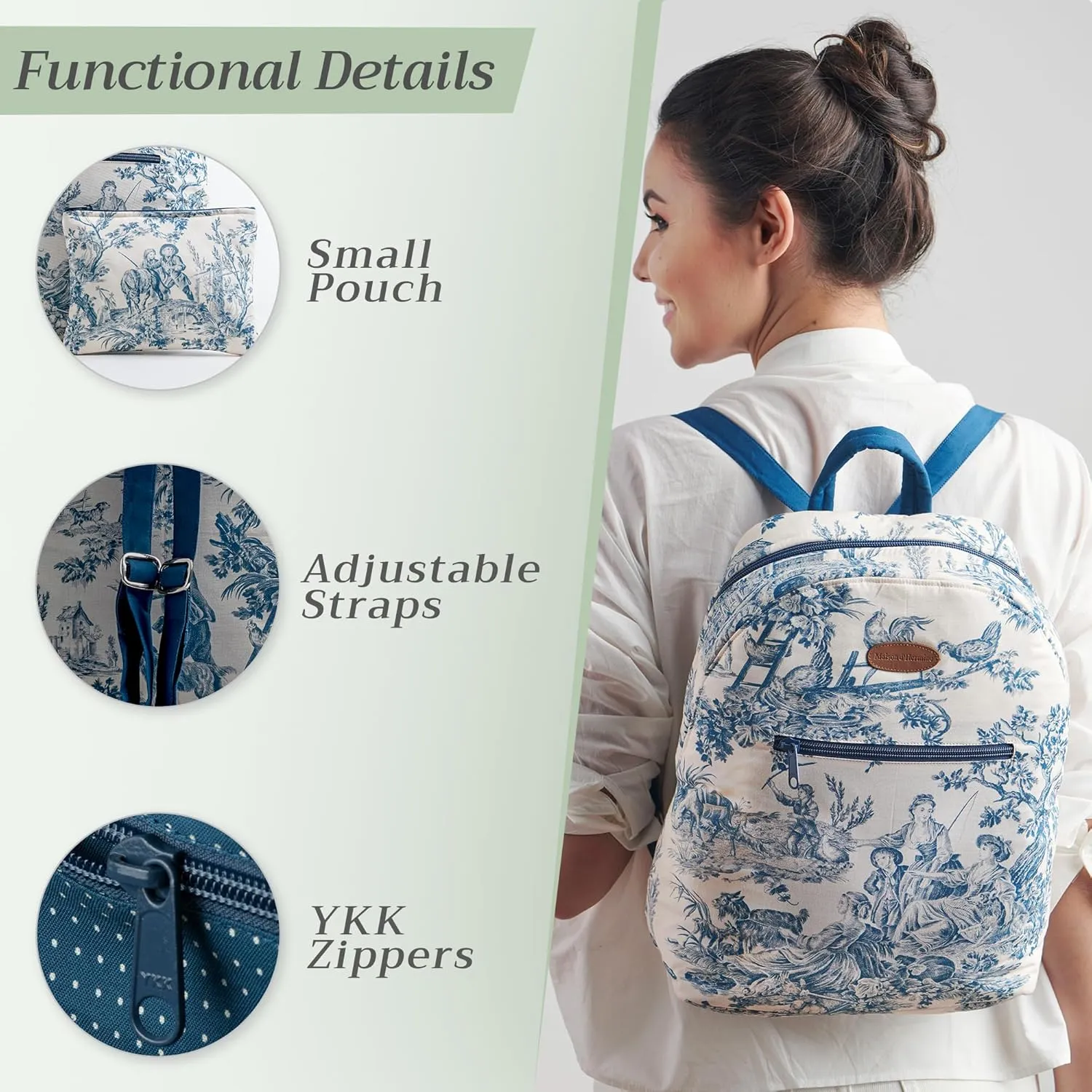 Maison d' Hermine Backpack for Women Men Cotton Shoulder Multipurpose Rucksack with Small Pouch Lightweight Multi Pocket Bag for Travel Work Beach Daypack Perfect for Gift (The Miller - Blue)