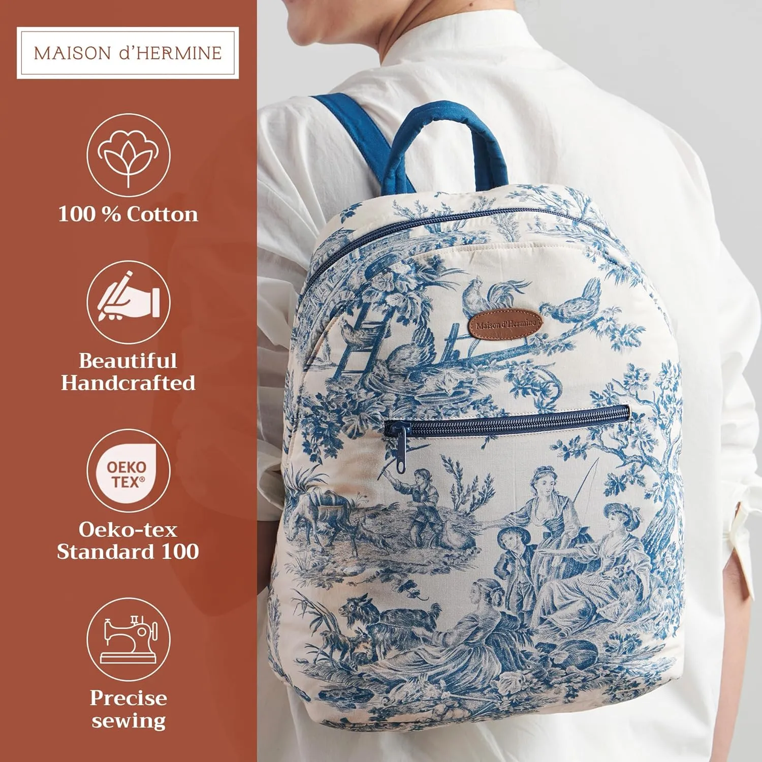 Maison d' Hermine Backpack for Women Men Cotton Shoulder Multipurpose Rucksack with Small Pouch Lightweight Multi Pocket Bag for Travel Work Beach Daypack Perfect for Gift (The Miller - Blue)