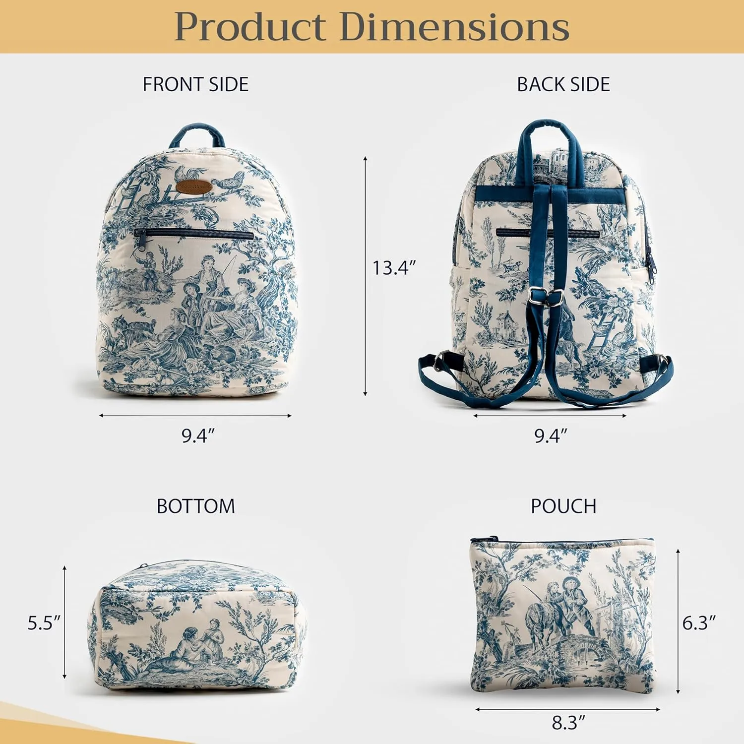 Maison d' Hermine Backpack for Women Men Cotton Shoulder Multipurpose Rucksack with Small Pouch Lightweight Multi Pocket Bag for Travel Work Beach Daypack Perfect for Gift (The Miller - Blue)