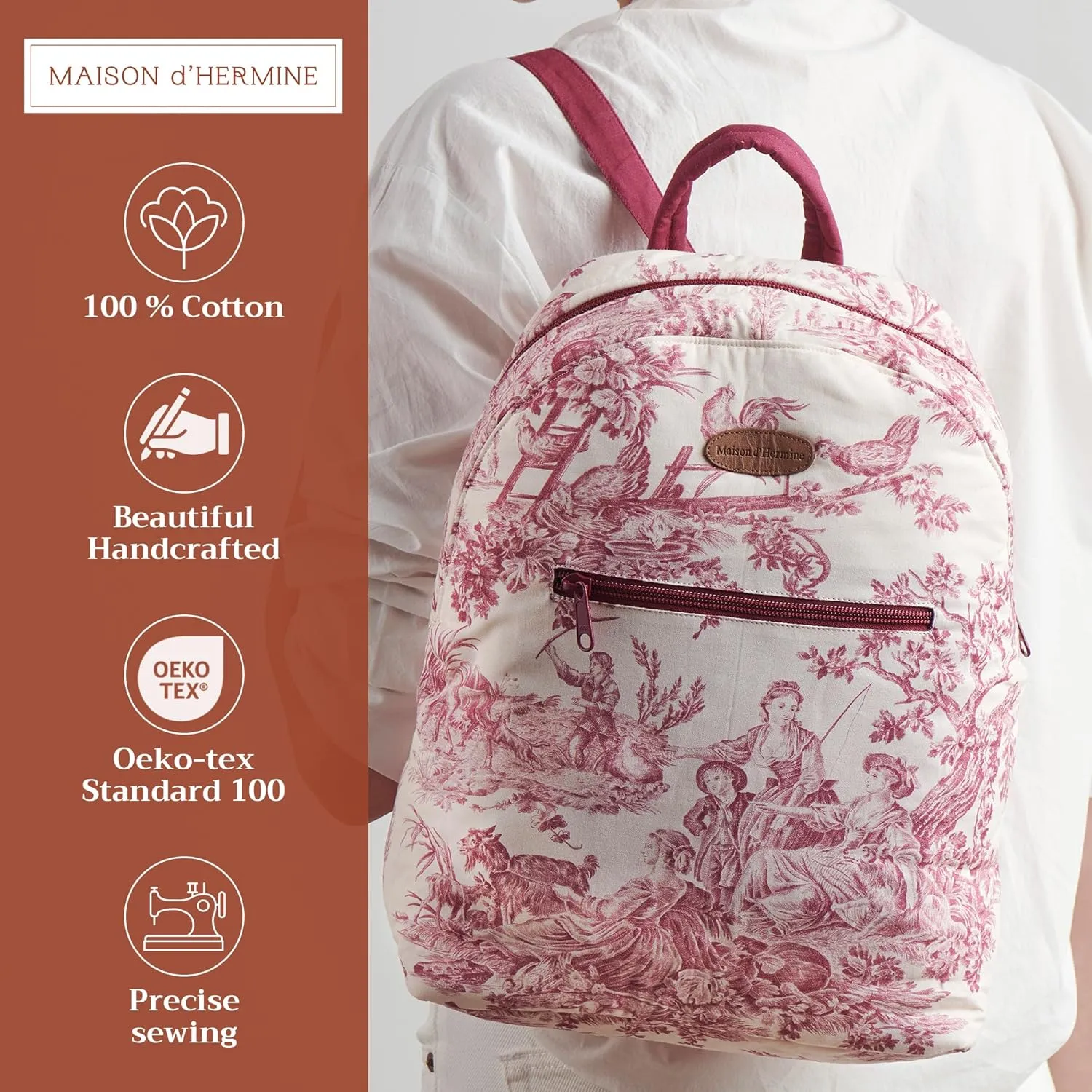 Maison d' Hermine Backpack for Women Men Cotton Shoulder Multipurpose Rucksack with Small Pouch Lightweight Multi Pocket Bag for Travel Work Beach Daypack Perfect for Gift (The Miller - Red)