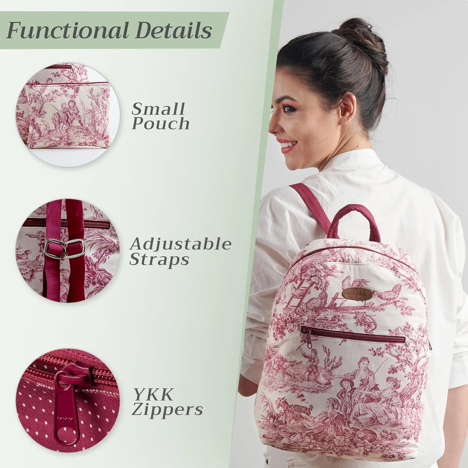 Maison d' Hermine Backpack for Women Men Cotton Shoulder Multipurpose Rucksack with Small Pouch Lightweight Multi Pocket Bag for Travel Work Beach Daypack Perfect for Gift (The Miller - Red)
