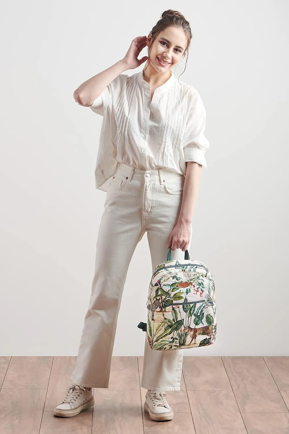 Maison d' Hermine Backpack for Women Men Cotton Shoulder Multipurpose Rucksack with Small Pouch Lightweight Multi Pocket Bag for Travel Work Beach Daypack Perfect for Gift (Wild)