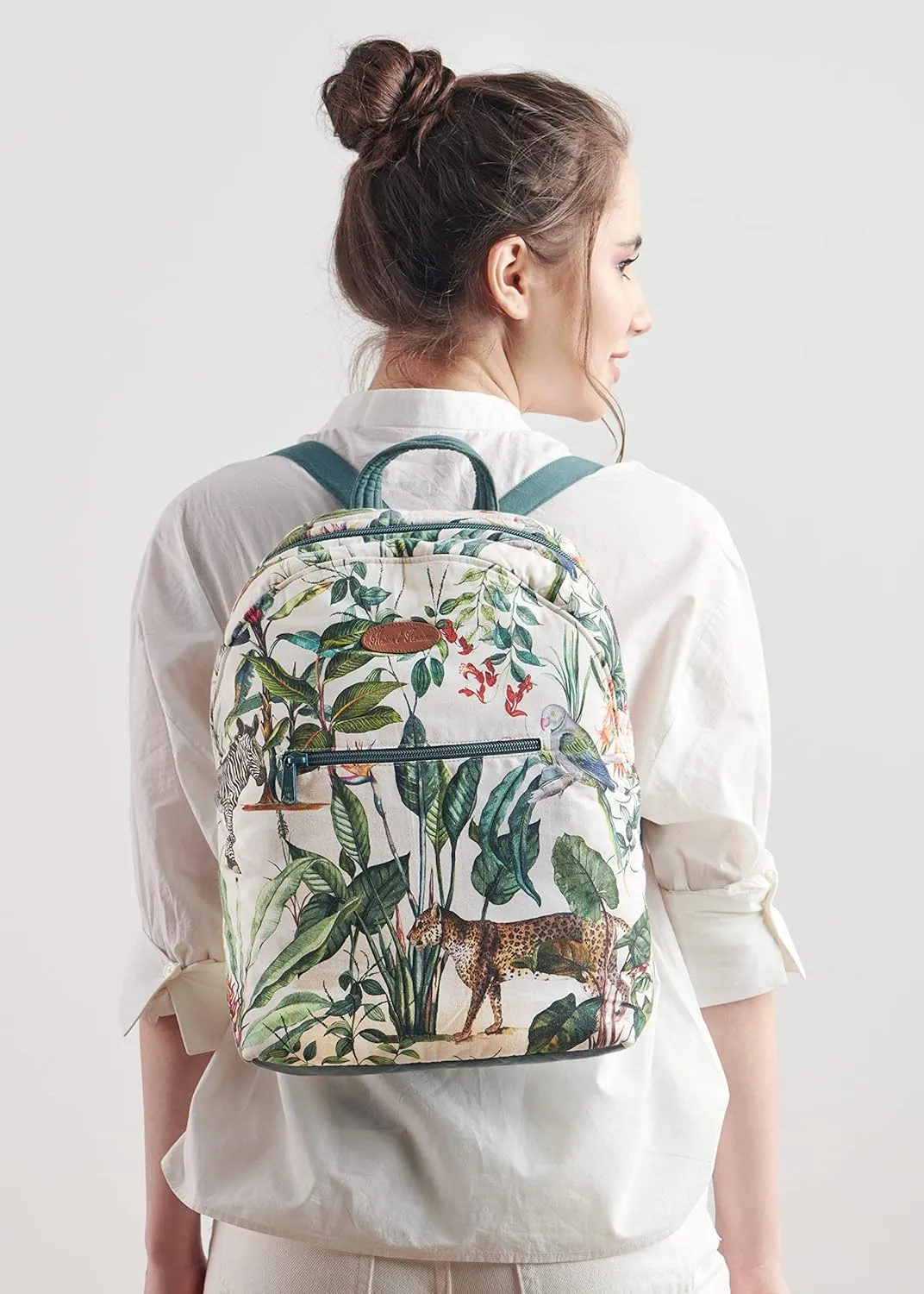 Maison d' Hermine Backpack for Women Men Cotton Shoulder Multipurpose Rucksack with Small Pouch Lightweight Multi Pocket Bag for Travel Work Beach Daypack Perfect for Gift (Wild)