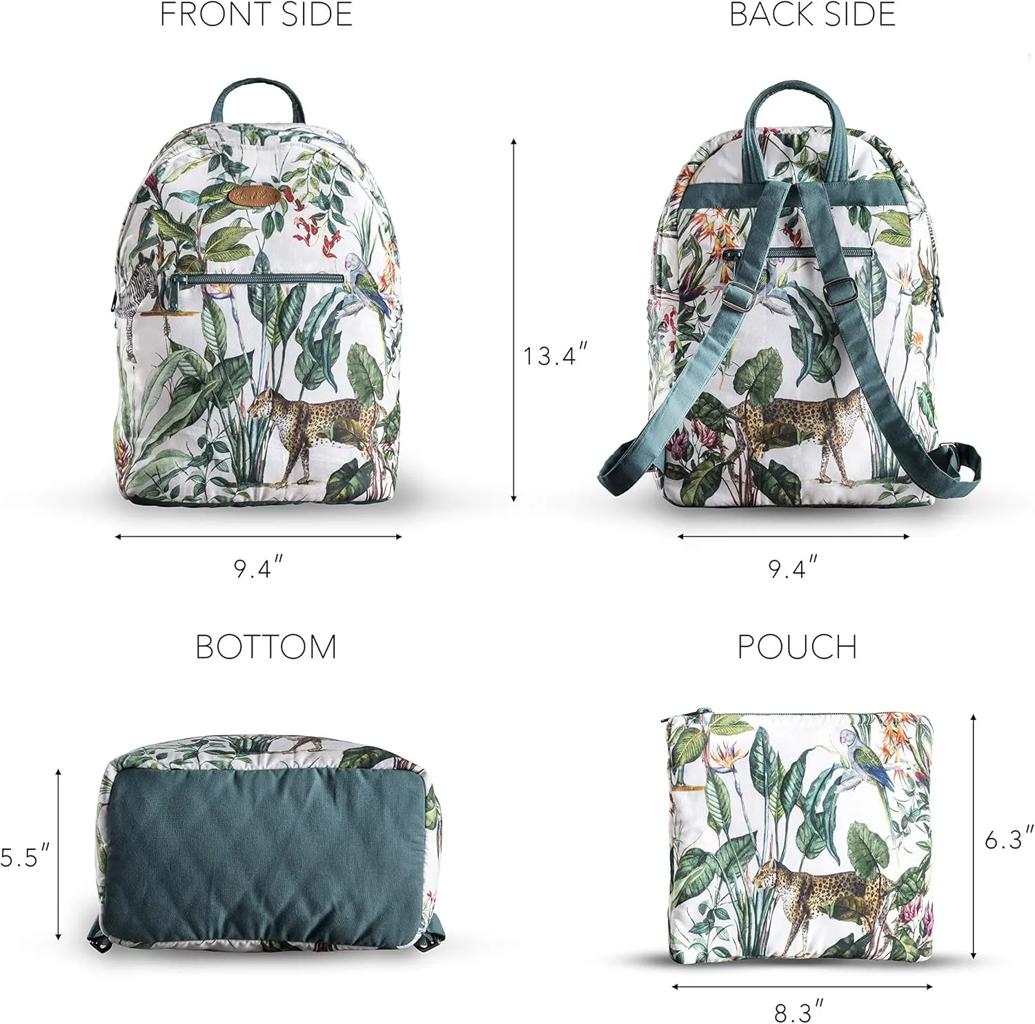 Maison d' Hermine Backpack for Women Men Cotton Shoulder Multipurpose Rucksack with Small Pouch Lightweight Multi Pocket Bag for Travel Work Beach Daypack Perfect for Gift (Wild)