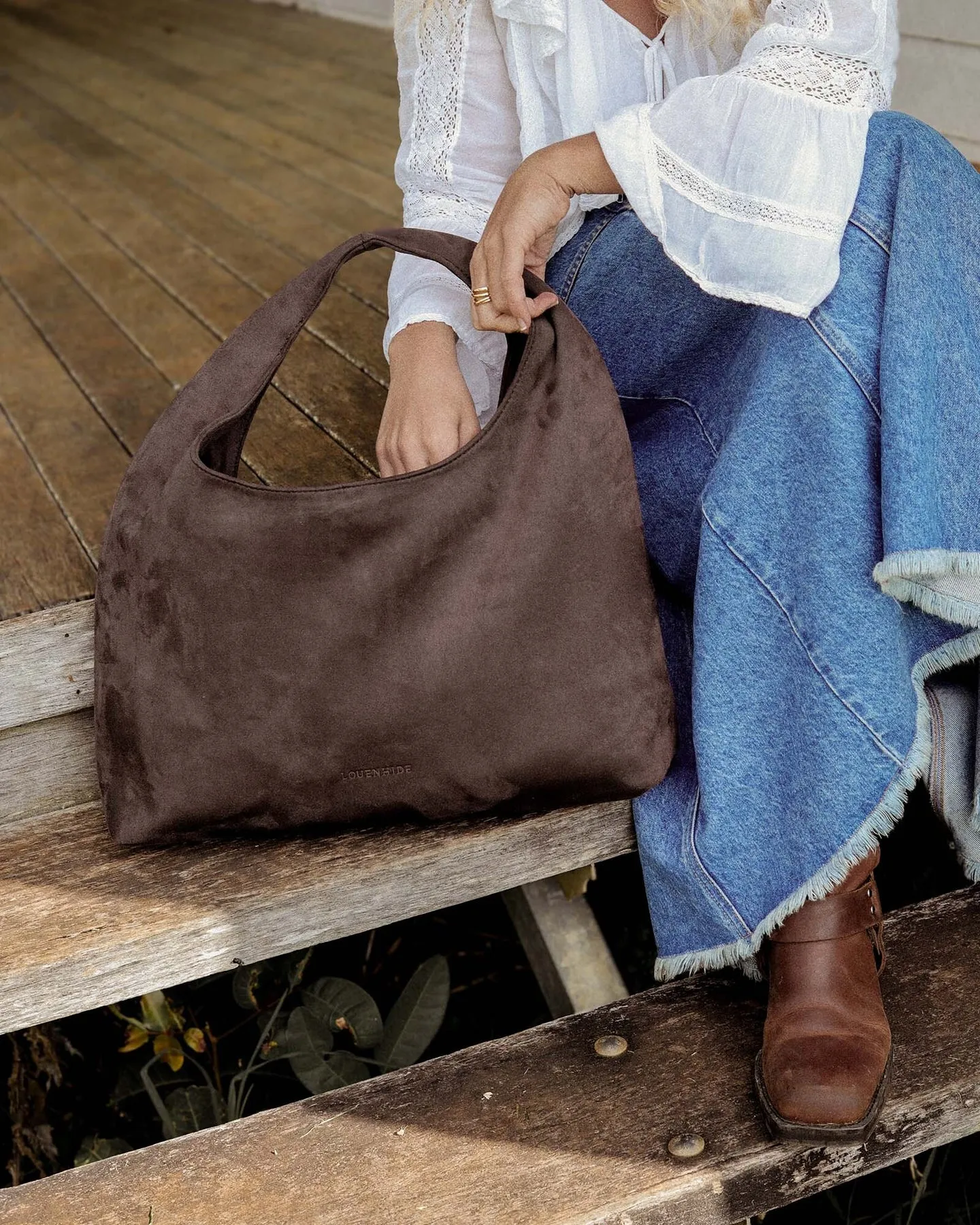 Manaco Shoulder Bag in Suede Choc by Louenhide