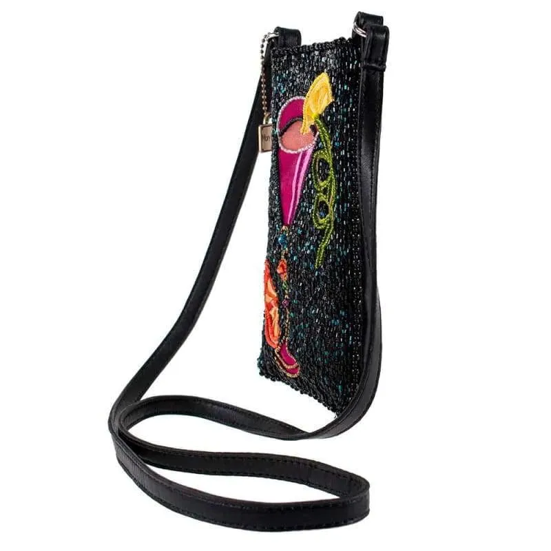 Mary Frances Fierce Beaded Embroidered Take a Sip Leather Phone Glasses Bag Black