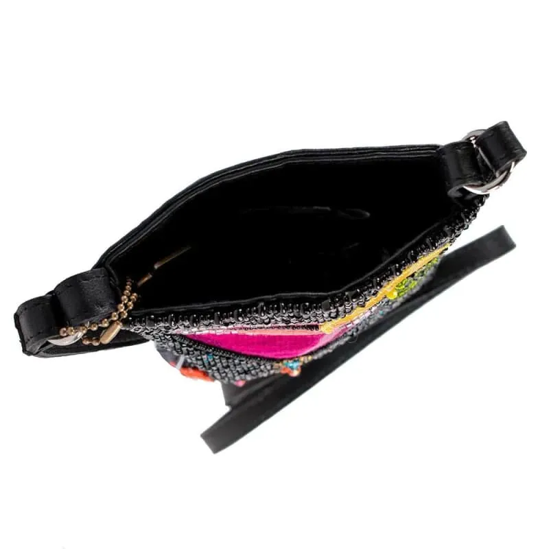 Mary Frances Fierce Beaded Embroidered Take a Sip Leather Phone Glasses Bag Black