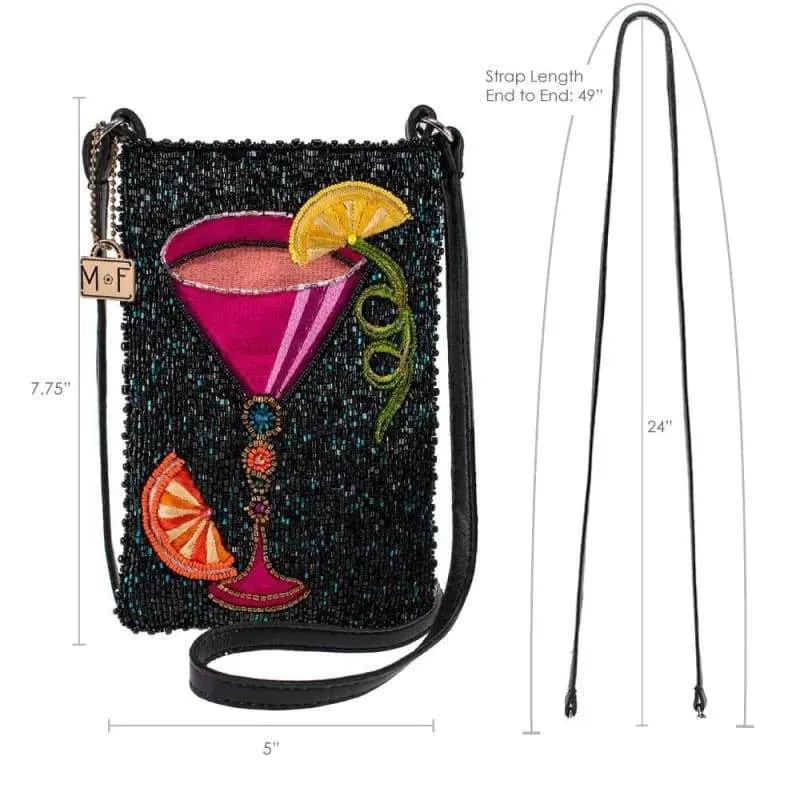 Mary Frances Fierce Beaded Embroidered Take a Sip Leather Phone Glasses Bag Black