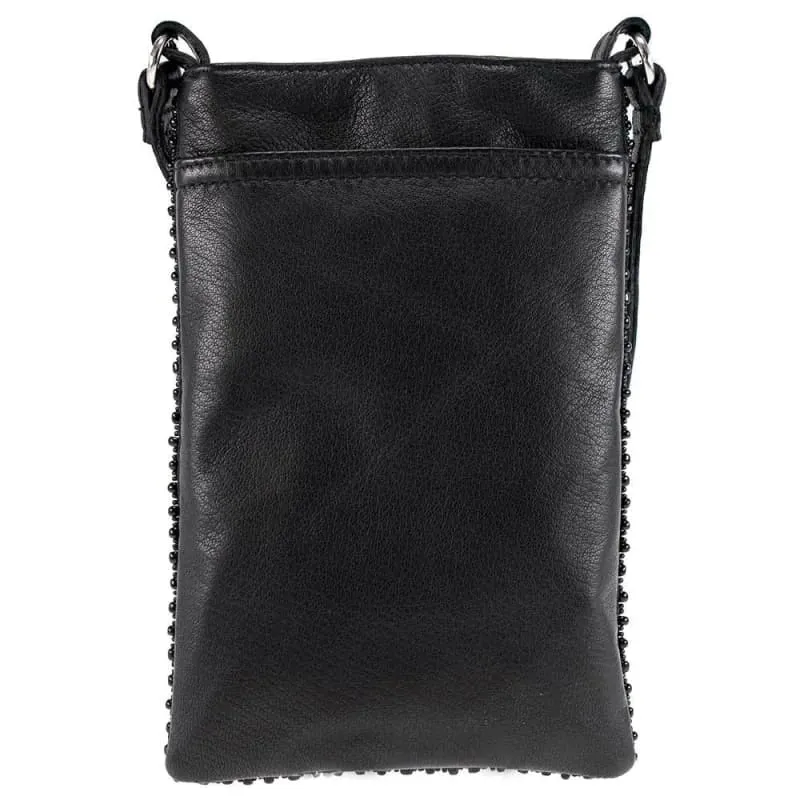 Mary Frances Fierce Beaded Embroidered Take a Sip Leather Phone Glasses Bag Black