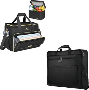 MATEIN Teacher Tote Bags for Women, Large Work Bag with Insulated Lunch Box Cooler & Accordion File Organizer, 17.3 inch Laptop Briefcase Teacher Tote Messenger for Office, College, Nursing, Black