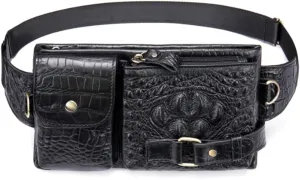 Men Retro Genuine Leather Belt Bag Sport Climbing Fanny Pack Motorcycle Bags-Black 4