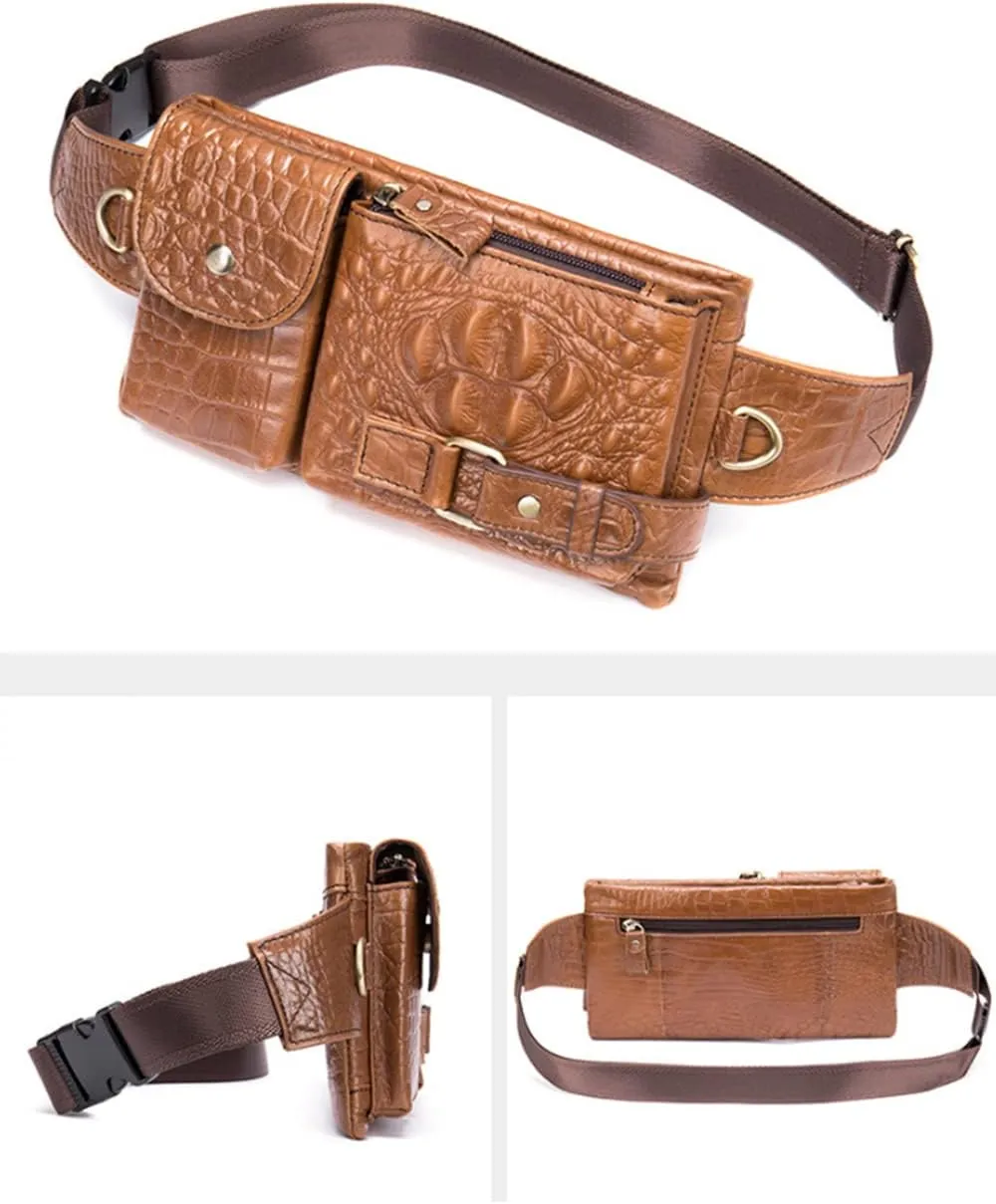 Men Retro Genuine Leather Belt Bag Sport Climbing Fanny Pack Motorcycle Bags-Brown 4