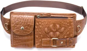 Men Retro Genuine Leather Belt Bag Sport Climbing Fanny Pack Motorcycle Bags-Brown 4
