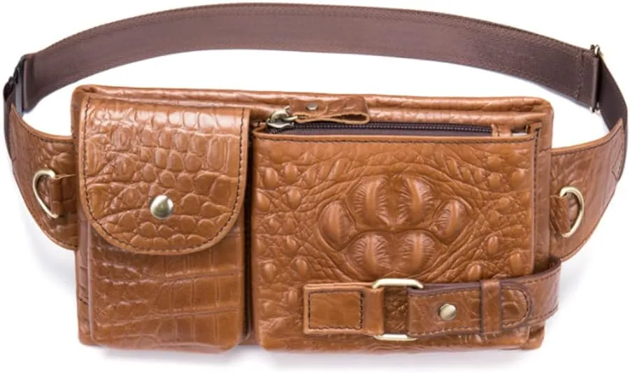 Men Retro Genuine Leather Belt Bag Sport Climbing Fanny Pack Motorcycle Bags-Brown 4