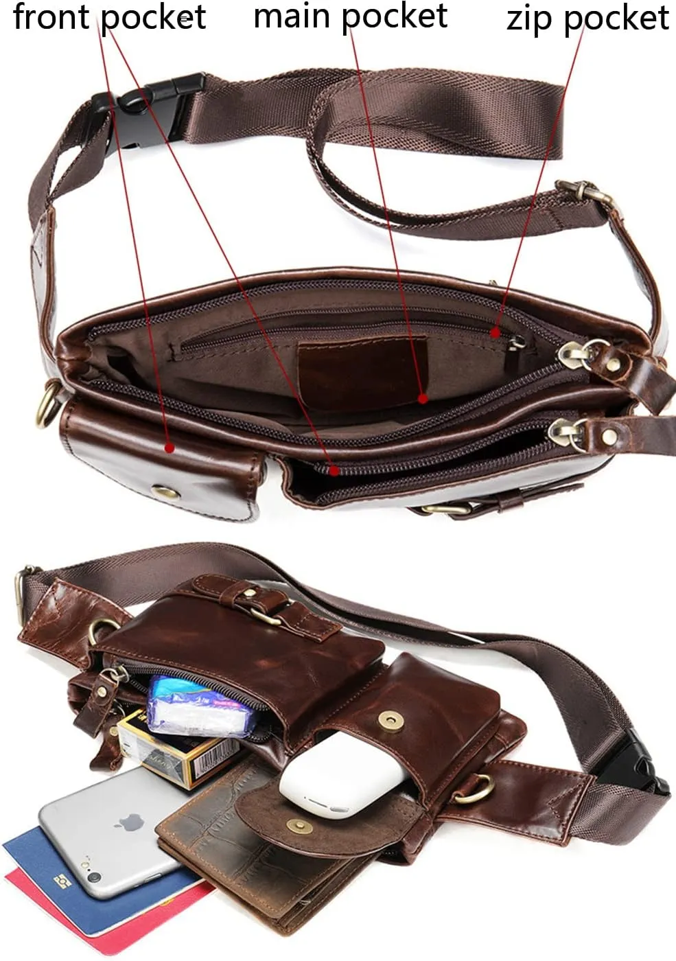 Men Retro Genuine Leather Belt Bag Sport Climbing Fanny Pack Motorcycle Bags-Brown