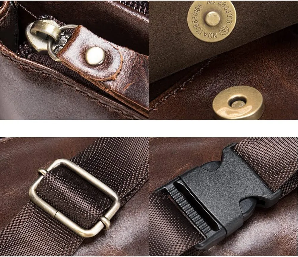 Men Retro Genuine Leather Belt Bag Sport Climbing Fanny Pack Motorcycle Bags-Brown