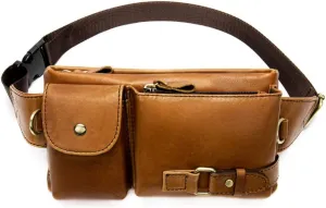 Men Retro Genuine Leather Belt Bag Sport Climbing Fanny Pack Motorcycle Bags-Brown
