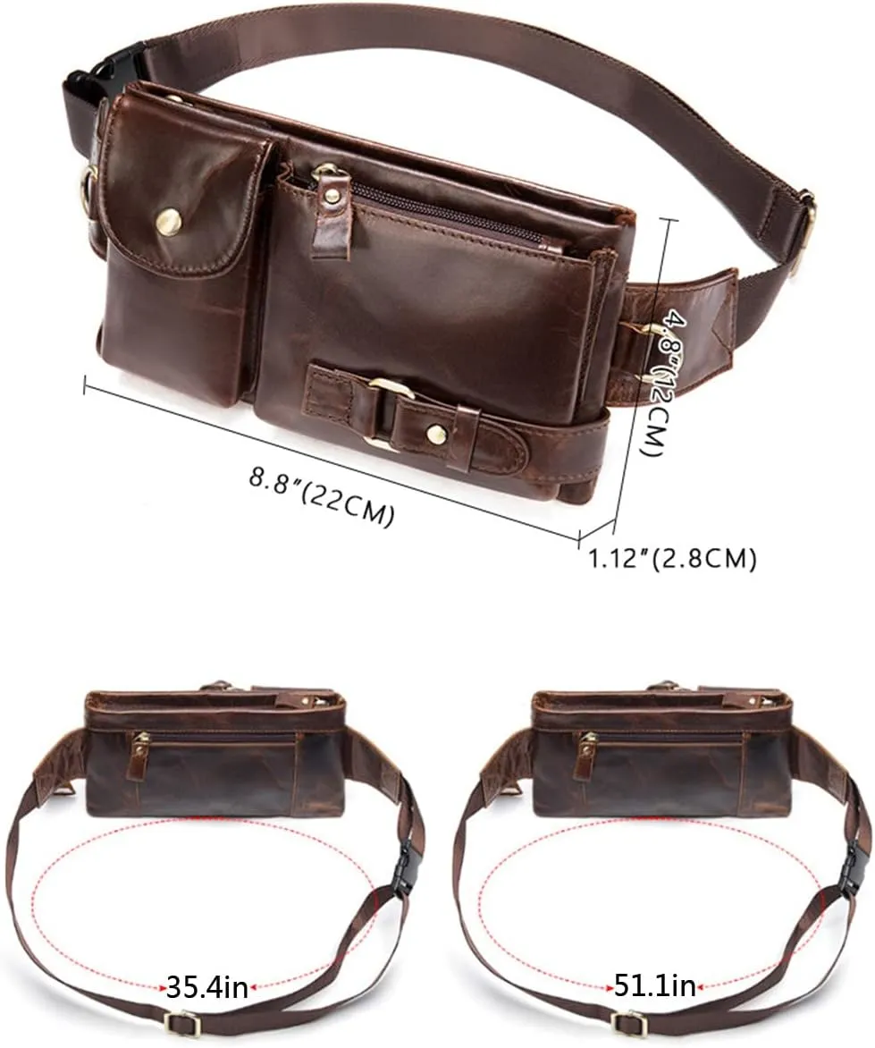 Men Retro Genuine Leather Belt Bag Sport Climbing Fanny Pack Motorcycle Bags-Brown