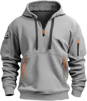 Men's 1/4 Zip Pullover Hoodies Fleece Quarter-Zip Hooded Sweatshirts Casual Lightweight Spring Fall Pocket Hoody Tops