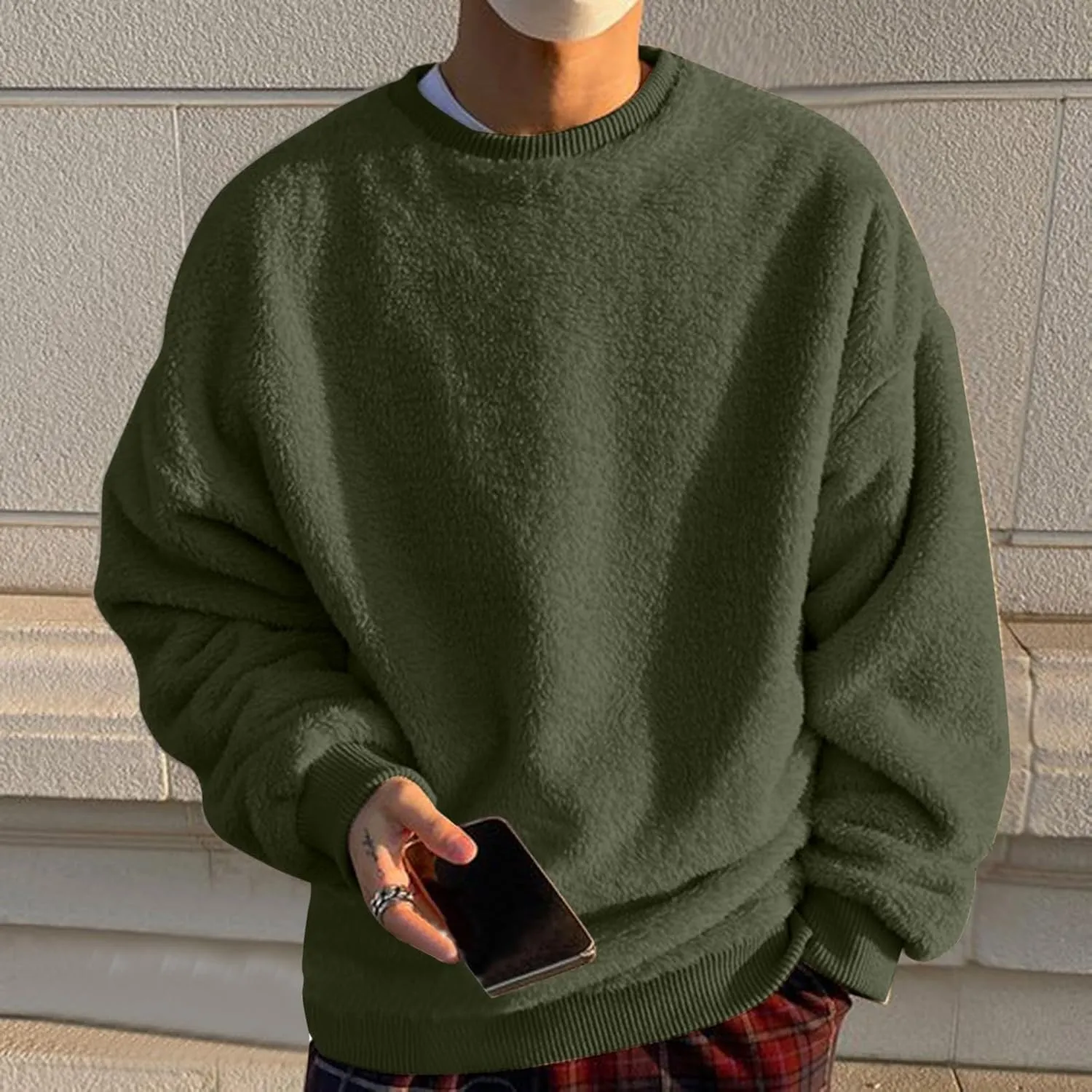 Mens 2024 Casual Cotton Hooded Mens Slim Autumn Casual Solid O Neck Sweater Top Color Men's Fleece Pullover Hoodie